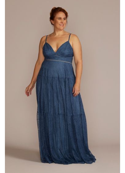 Plus Size Floor Length V-Neck Allover Lace Gown - Show off your romantic side in this plus